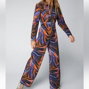 Nasty Gal Multi Colored Zip Up Jumpsuit